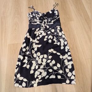Tory Burch Black Mini Dress With White Leaves Silk Size 4